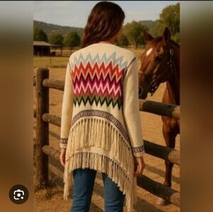 Odd Molly 100% Cotton Fringe Swedish Waterfall Patterned Open Front Sweater L